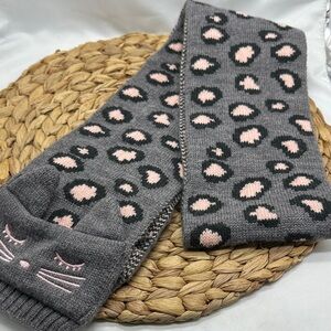 Gray and Pink Leopard Knit Cat Scarf for Kids